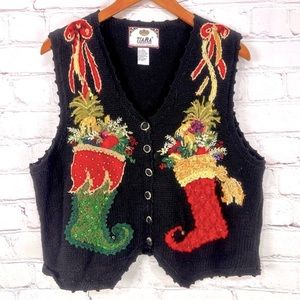 Tierra International vintage Christmas holiday embroidered sweater cardigan L